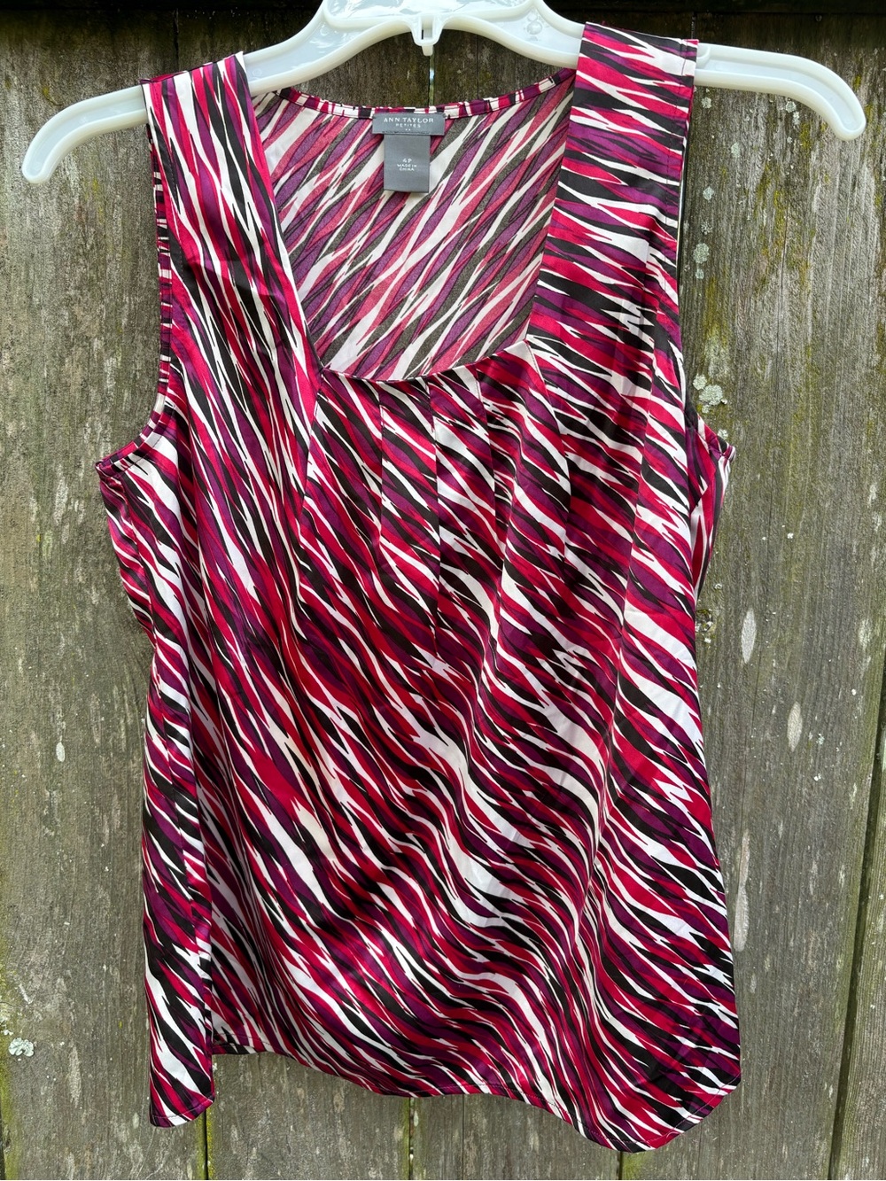 Ann Taylor cranberry red chocolate brown cream abstract Printed Sleeveless Shell